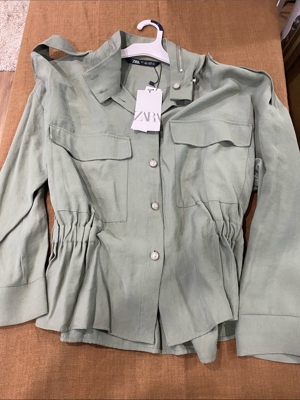 Zara Sage Green Utility Jacket with Cinch Waist